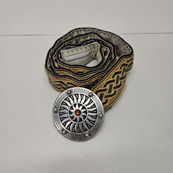 Retro Medallion Belt Buckle Nylon Mackenzie Adjustable Belt Boho Festival Vtg